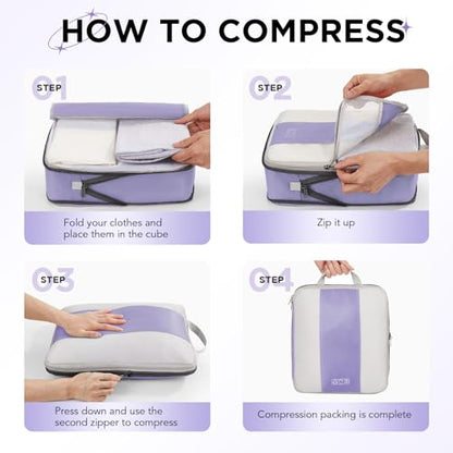 OlarHike 10 Set Compression Packing Cubes for Travel Essentials,Compressible Expandable Space Saver Bags for Organizing Clothes,Luggage Suitcase Garment Bags with Over 1000 pcs Mesh Holes(Purple Gray) - color: Purple Gray