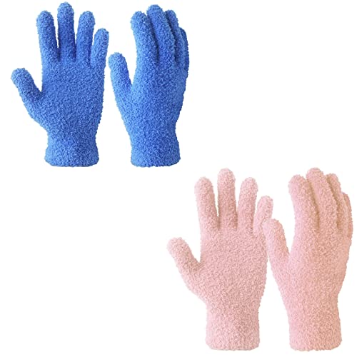 Evridwear Microfiber Dusting Gloves 2 Pairs (Blue + Pink)