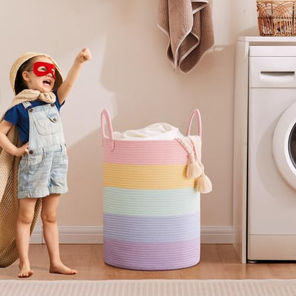 60L Rainbow Hamper Baby Girls Kids Laundry Basket - color: Pastel Rainbow, size: Large (60L)