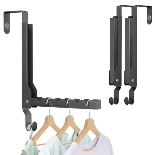 2 Pack Heavy Duty Over the Door Hooks, Compact Foldable Over the Door Hanger, Portable Compact Over Door Drying Rack for Laundry, Metal Over the Door Clothes Hanger, Rustproof & Waterproof, (Black) - color: Black-m2
