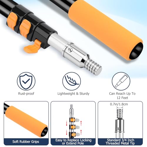 3.7-12 FT Telescopic Extension Pole Aluminum Paint Roller & Cleaning Pole - size: 12 Ft Orange