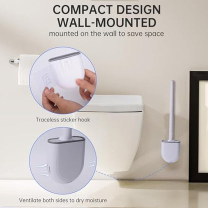 RV Silicone Toilet Brush with Holder, Drill-Free Wall Mounted Toilet Bowl Cleaner, Anti-Drip Anti-Roll Compact Brush for RV Camper & Small Bathroom (Orange) - color: Orange
