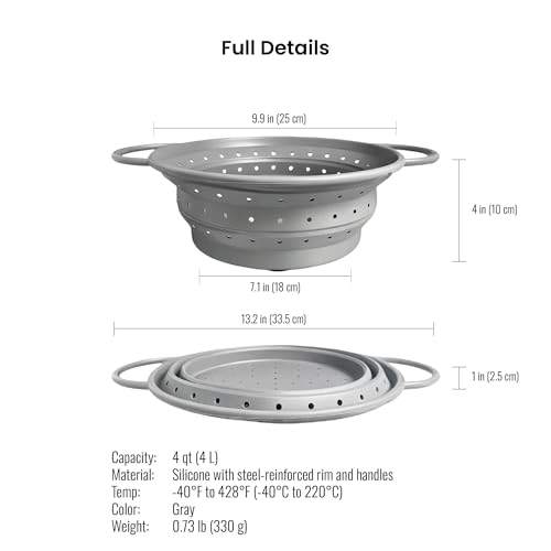 4‑Quart Silicone Collapsible Colander & Kitchen Collapsible Strainer - size: 4-Quart