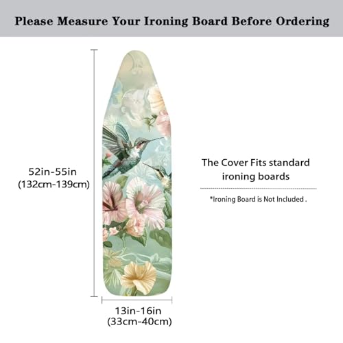 ZDCUSTOM Flower Hummingbird 15x54 Inch Standard Size Iron Covers with Elastic Edge Hook Loop Fasteners Ironing Table Cover Ironing Board Protector - color: Flower Hummingbird-2