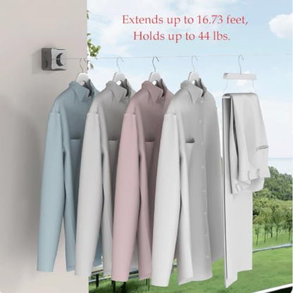 Retractable Clothesline Indoor Clothes Line for Hanging Dry and Wet Clothes on Heavy Duty Outdoor Clothing Lines 16.7 ft (White) - color: White