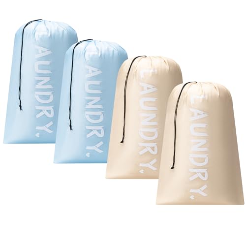 4 Pack Travel Laundry Bag,24" x 36", Extra Large Dirty Clothes Organizer - color: Beige+Light blue+Beige+Light blue, size: 24"x36"