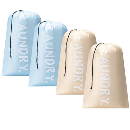 4 Pack Travel Laundry Bag,24" x 36", Extra Large Dirty Clothes Organizer - color: Beige+Light blue+Beige+Light blue, size: 24"x36"