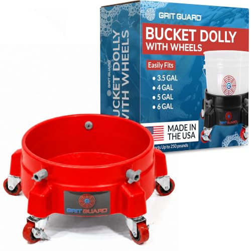 Grit Guard Bucket Dolly with Wheels - Rolling Detailing Wash Bucket with 5 Wheels and 2 Locking Casters Compatible with 2.5, 4, 5 and 6 Gallon Buckets (Red, 2" Red Casters) - Made in the USA - color: Red, size: 2" Red Casters