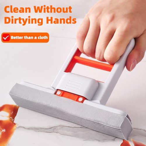 Press Grip Mini Mop with a Mini Foldable Desktop Mop, Zero-Touch Gap Dust Cleaner with 39in Stick & Clip On Locking Head, Dry Wet Disposable Dust Mop for Kitchen Wall Bathroom Toilet Corners - size: 39in Short Handle Mini Mop Set (2PC)