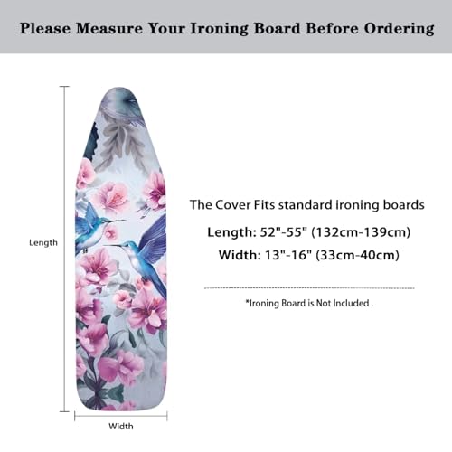 Hummingbird Flower Ironing Board Cover and Pad Standard Size Padded Iron Board Covers with Elastic Edge and Adjustable Fasteners 15 x 54 Iron Table Padding Cover Stain Resistant Purple - color: Hummingbird Flower 3