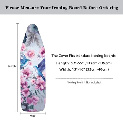 Hummingbird Flower Ironing Board Cover and Pad Standard Size Padded Iron Board Covers with Elastic Edge and Adjustable Fasteners 15 x 54 Iron Table Padding Cover Stain Resistant Purple - color: Hummingbird Flower 3