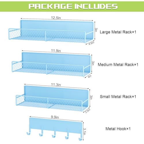 4 Pack Magnetic Shelves for Washing Machine, Heavy-Duty Magnetic Laundry Organizer with Hooks, Washing Machine Shelf for Refrigerator, Metal Storage Baskets, Closet & Laundry Room Organization (Blue) - color: Blue, size: 4 Pack (11.3"-12.4")