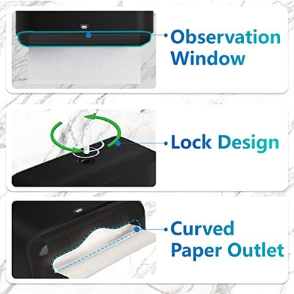 𝐏𝐚𝐩𝐞𝐫 𝐓𝐨𝐰𝐞𝐥 𝐃𝐢𝐬𝐩𝐞𝐧𝐬𝐞𝐫, Multifold/Trifold/C Fold Papers Dispenser, Bathroom Hand Towels Wall Mounted Tissue Holder, No-Drill Adhesive Commercial or Home Black - color: D-23 Black
