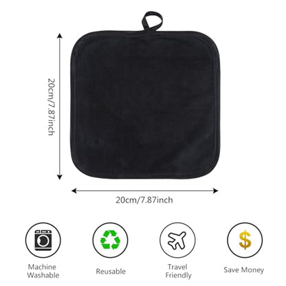 SINLAND Microfiber Facial Cloths Fast Drying Washcloth 8inch x 8inch Absorbent Face Wash Cloth Soft Makeup Remover Cloths - color: Black(8x8inch), size: 1 Count (Pack of 6)