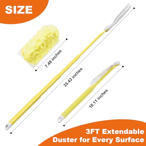 JOYMOOP Scented Telescopic Duster kit, 3FT Extendable Handle (Yellow) + 24 Yellow Refills for Swiffer Feather Duster,Easy Cleaning for Ceilings, Ceiling Fans, Blinds, Vents & Shelves - color: Yellow[extendablehandle]*1+yellow[refills]*24
