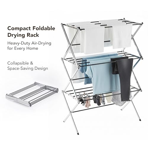 Displays By Jack Portable Collapsible Clothing Dryer Rack, Foldable Drying Rack for Clothes, Lingerie, Towels, Linens, Laundry Home Apartment Must Haves, Metal Chrome Finish