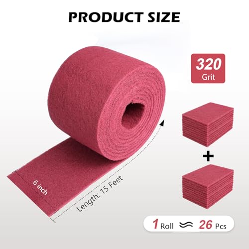 Maroon General Purpose Scuff Pads, Scuffing, Scouring Pad, Sanding, Paint Primer Prep Scratch - Surface Preparation Pad Car Auto Body Woodworking 7447-Premium, 6 Inches * 15 Feet - color: Maroon, style: 6 Inches*15 Feet