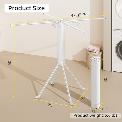 BIREN Clothes Drying Rack Foldable Extending Laundry Rack with 16 Clips Collapsible Clothing Rack Space-Saving Clothing Racks for Hanging Clothes, Indoor, Camping, Balcony, Outdoor - color: White