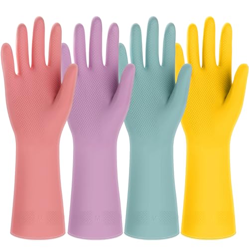 4 Pairs Rubber Kitchen Dishwashing Gloves - Colorful Reusable Household Cleaning Gloves Outdoor Chores for Women & Men (Large) - size: Large