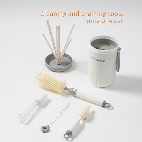 Travel Silicone Baby Bottle Brush Cleaner, Bottle Cleaner Brush Set - color: Grey and White