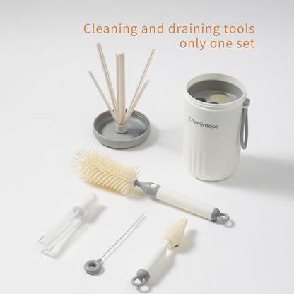 Travel Silicone Baby Bottle Brush Cleaner, Bottle Cleaner Brush Set - color: Grey and White