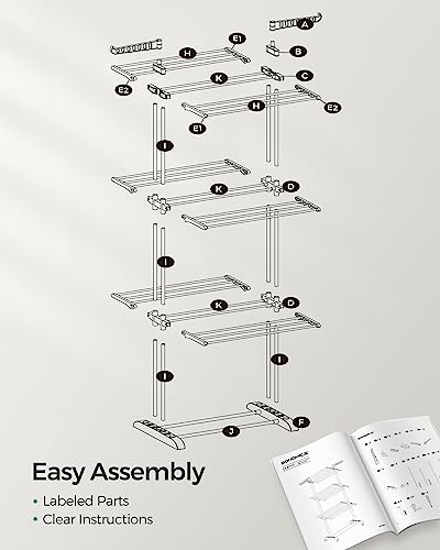 SONGMICS 4-Tier Clothes Drying Rack, Foldable, Rolling, 66.6-Inch Tall - color: Dove Gray, style: 4-Tier