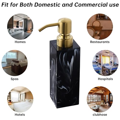 Marble Look Soap Dispenser, Black Countertop Lotion Resin Bottles with Rust Proof Gold Pump, Refillable Liquid Hand Soap Jar, Resin Shower Dispensers for Bathroom, Kitchen - color: Ink Black+brushed Gold