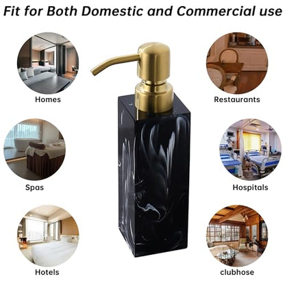 Marble Look Soap Dispenser, Black Countertop Lotion Resin Bottles with Rust Proof Gold Pump, Refillable Liquid Hand Soap Jar, Resin Shower Dispensers for Bathroom, Kitchen - color: Ink Black+brushed Gold