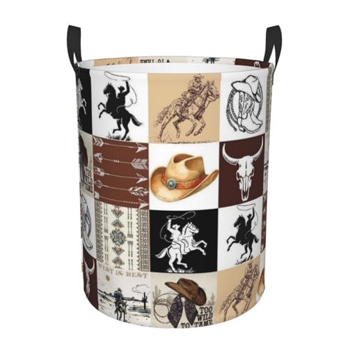 Laundry Basket Room Decor,Round Laundry Hamper Waterproof Dirty Clothes Hamper Collapsible Laundry Baskets With Handles,Toy/Clothes Storage Basket For Home Dorm Bathroom Decor (Western) - color: Western