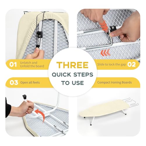 Metal Small Ironing Board Tabletop 31x12, RAINHOL Foldable Mini Iron Board - color: Ivory, size: Steel Mesh