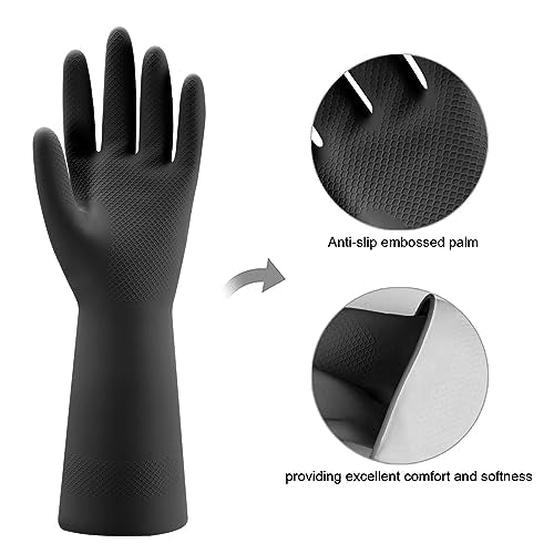 Bamllum 4 Pairs Rubber Kitchen Dishwashing Gloves - Reusable Household Cleaning Gloves for Washing Dishes and Cleaning Tasks, Flexible Long-lasting and Non-Slip (X-Large, Black) - size: X-Large