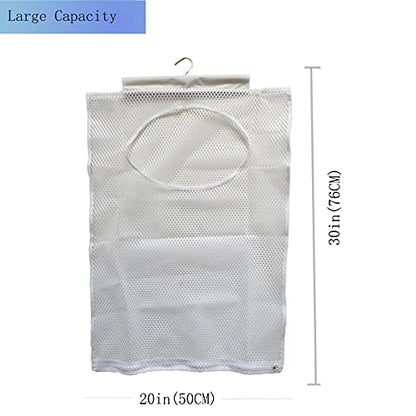 Hanging Mesh Laundry Hamper (30in*20in*2in) Large Dirty Clothes Bag - color: White