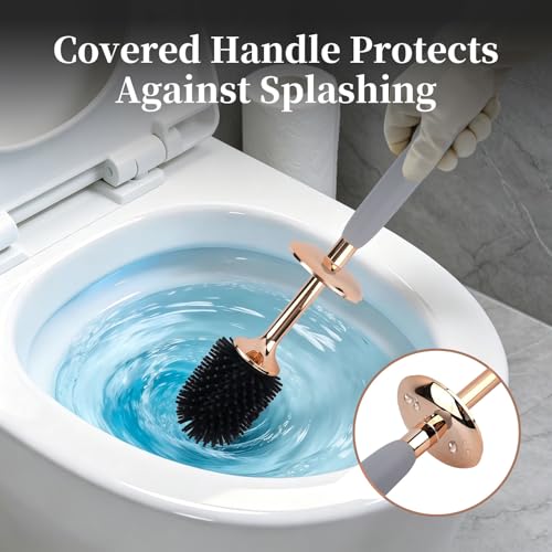 Toilet Brush and Holder Set, Toilet Bowl Brush with Long Handle, High-End Modern Silicone Toilet Brush Set, Non-Scratch Hygienic(Matte White + Silver, A),Father's Day - color: Matte White + Silver