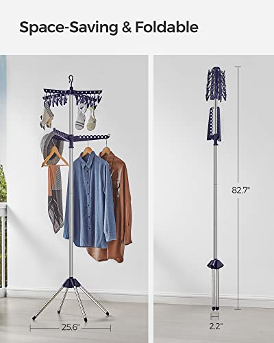 SONGMICS Clothes Drying Rack, 72.8-Inch Drying Rack, 3 Rotatable Arms - color: Blue + Silver, style: 2-Tier-Clip