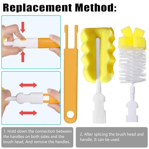 Baby Bottle Cleaning Brush 6-Piece Set Detachable Sponge Bottle Brush, Nylon Milk Bottle Brush, 2PCS Nipple Brush, 2PCS Straw Brush (Orange) - color: Orange