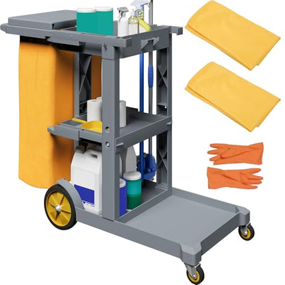 YITAHOME 3-Shelf Cleaning Carts on Wheels, Grey Janitorial Cart - color: Gray