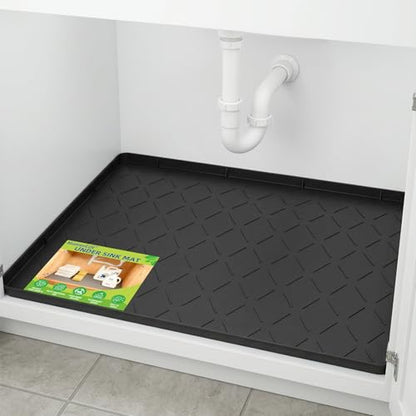 Mateeylife Under Sink Mat Kitchen Waterproof, Silicone Sink Tray 28"X19" - color: Classic Black, size: 19''W x 28''L