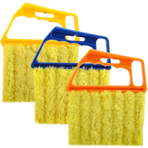 3-Piece Blind Cleaner Duster Tool with 7-Finger Design, Washable Microfiber Window Blind Brush for Wood Blinds, Venetian Shades, Air Conditioner Vents, and Window Tracks