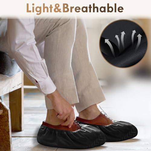 Shoe Covers Disposable Non-Slip - Black Booties for Shoe Covers, Non-Woven Fabric Disposable Shoe Covers in 200 Packs, Boot Covers for 9-11 US Men&10-12 Us Wowen - size: Black Set of 200(L)