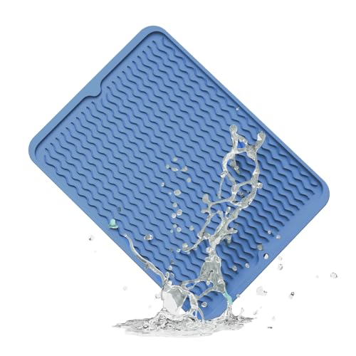 ZLR Silicone Dish Drying Mat for Kitchen Counter, 16"x12", Lichen Blue - color: Lichen Blue, size: 16" x 12"