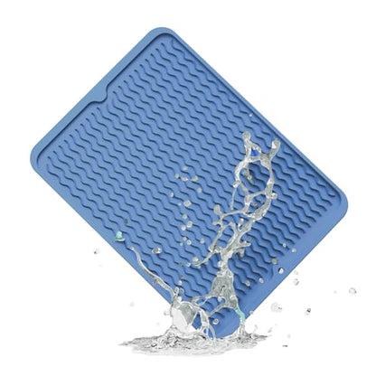 ZLR Silicone Dish Drying Mat for Kitchen Counter, 16"x12", Lichen Blue - color: Lichen Blue, size: 16" x 12"