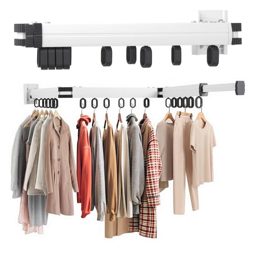 Wall Mounted Clothes Drying Rack, Foldable Laundry Drying Hanger Rack for Indoor & Outdoor Use - Laundry Rooms, Bathroom & Balconies (White) - color: White