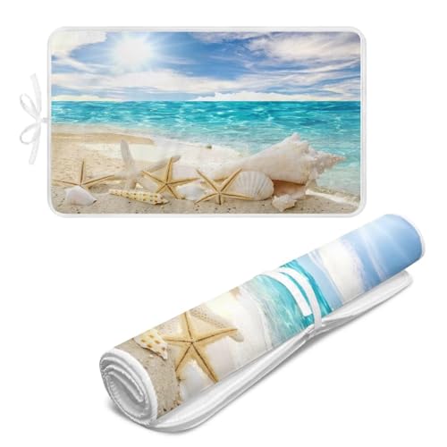 Ironing Mat Hawaiian Beach Heat Resistant Ironing Blanket Thick Portable Travel Ironing Pad for Table Top Washer and Dryer,Large Foldable Ironing Padding 32 x 16 Inch - color: Beach Starfish