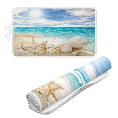 Ironing Mat Hawaiian Beach Heat Resistant Ironing Blanket Thick Portable Travel Ironing Pad for Table Top Washer and Dryer,Large Foldable Ironing Padding 32 x 16 Inch - color: Beach Starfish