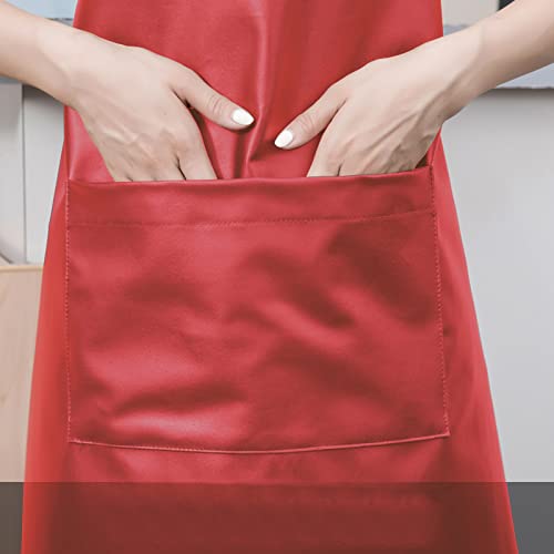 eywlwaar PU Waterproof Apron with One Big Pocket Adjustable Oil Proof Apron for Kitchen Dishwashing Cooking 29.92"x 26.77" - color: Red-2packs