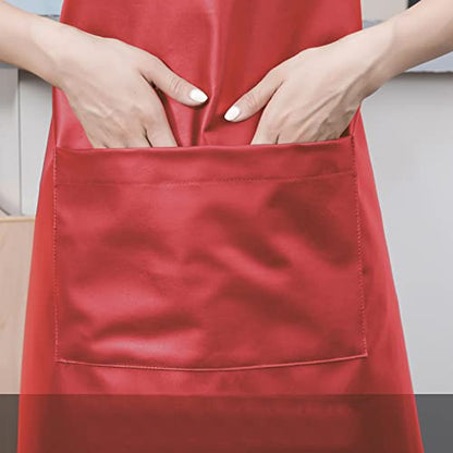 eywlwaar PU Waterproof Apron with One Big Pocket Adjustable Oil Proof Apron for Kitchen Dishwashing Cooking 29.92"x 26.77" - color: Red-2packs