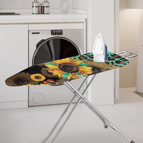 Leopard Ironing Board Cover with Padding Lightweight Ironing Board Pad Sunflower Protective Padded Iron Board Cover with Hook and Loop Fasteners Table Top Ironing Board Cover Home Decor - color: Leopard Sunflower