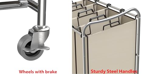 Simple Houseware 4-Bag Heavy Duty Rolling Laundry Sorter Cart, Chrome - color: Chrome