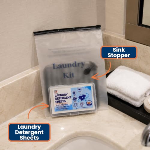 Travel Laundry Detergent Sheets 30 Pack – Hand Wash or Machine Wash Travel Detergent with Universal Sink Stopper best for Cruise, Hotel, Camping & On-the-Go Washing - style: Travel Laundry Sheets + Sink Stopper