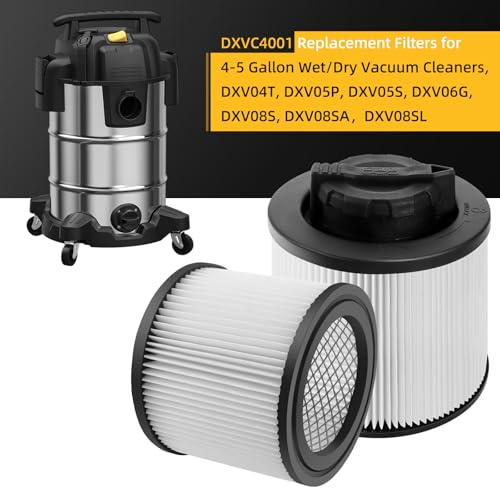 2 Pack DXVC4001 Cartridge Filter Replacement Fit for 4-5 Gallon Wet/Dry Vacuum Cleaners DXV04T, DXV05P, DXV05S, DXV06G, DXV08SA, DXV08S,DXV08SL, Washable and Reusable